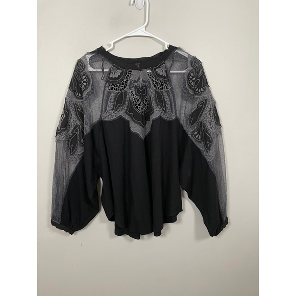 Free People Tops - Free People Toni Top in Black Size Medium Boho Floral Casual